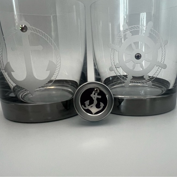 Nautical Whiskey Glasses Set–Anchor & Ship Wheel | Preciosa Crystal Barware Gift - Picture 9 of 16